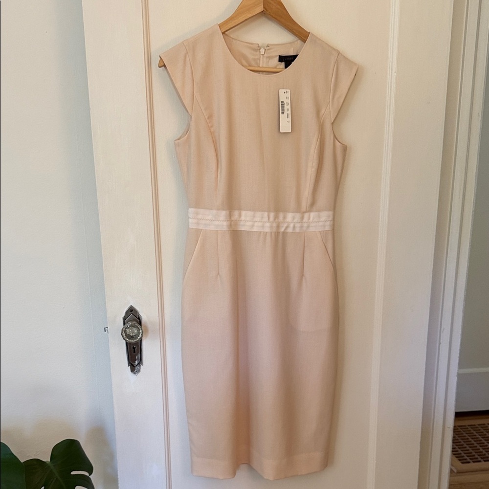 J. Crew Cream Pink Beige Wool Cap Sleeve Midi Dress